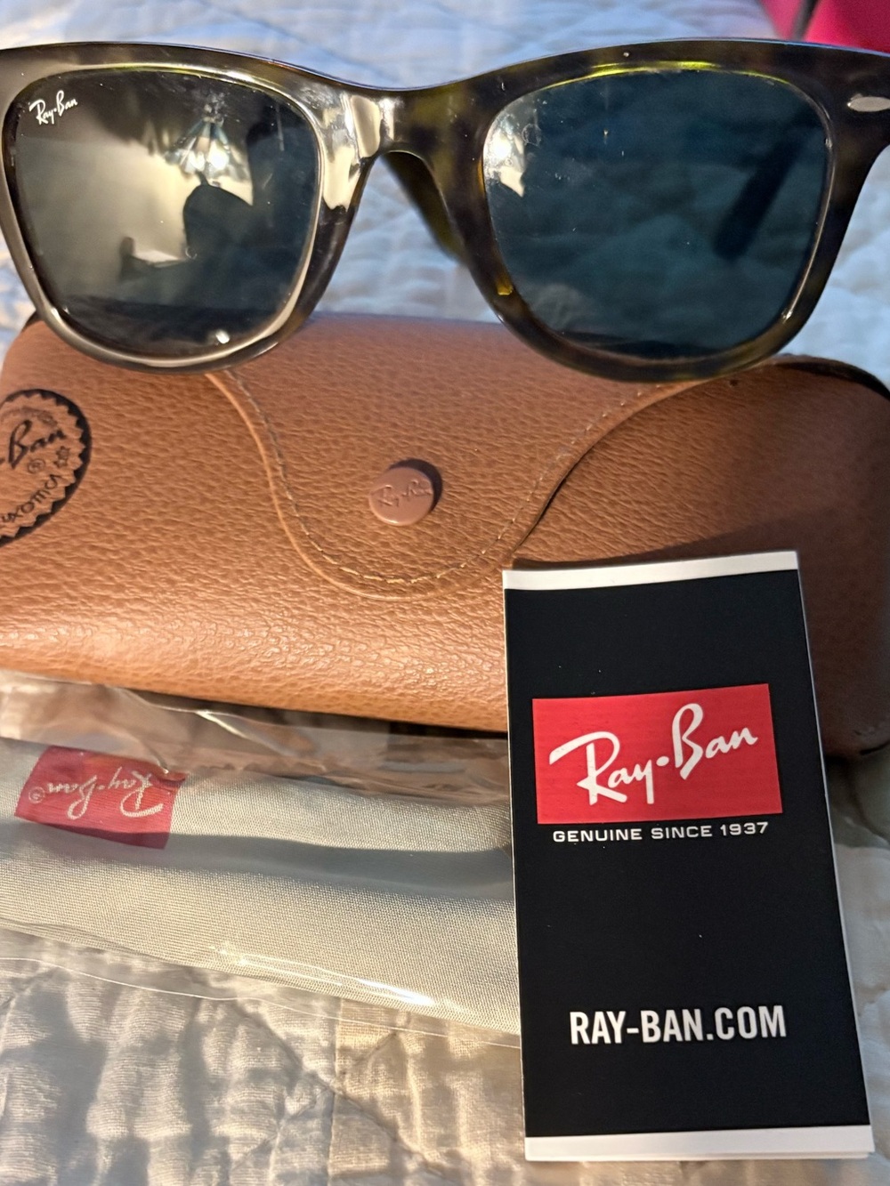 Ray-Ban Tortoise Frame Sunglasses with Blue Lenses